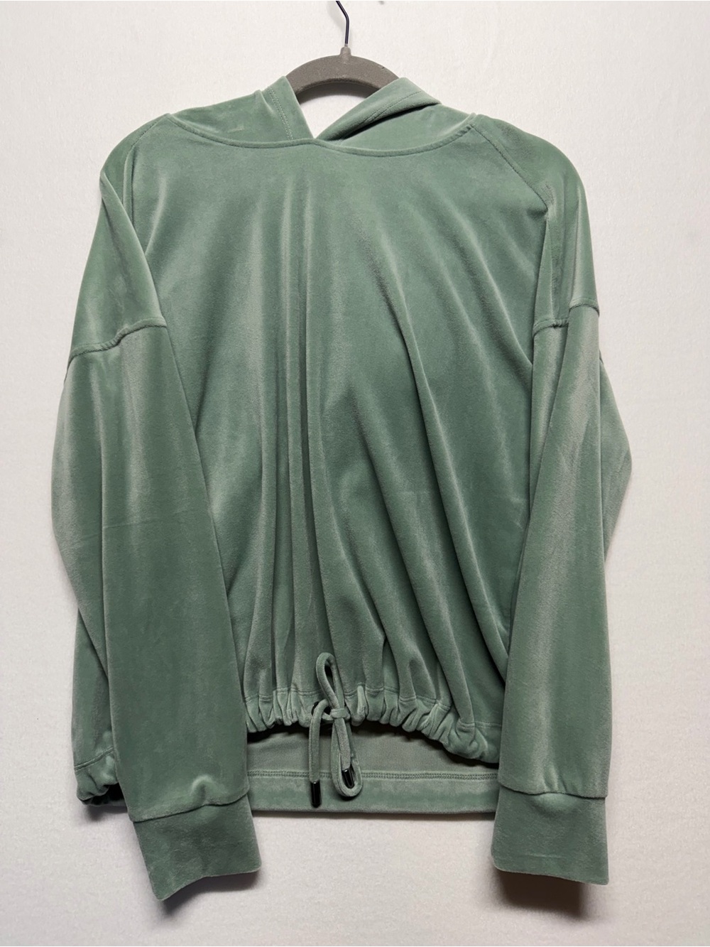 Cable & Gauge Sage Green Velvet Hoodie with Drawstring Hem